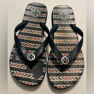 TORY BURCH Signature Red/white/blue rubber flip flops size M or 6.5-7.5